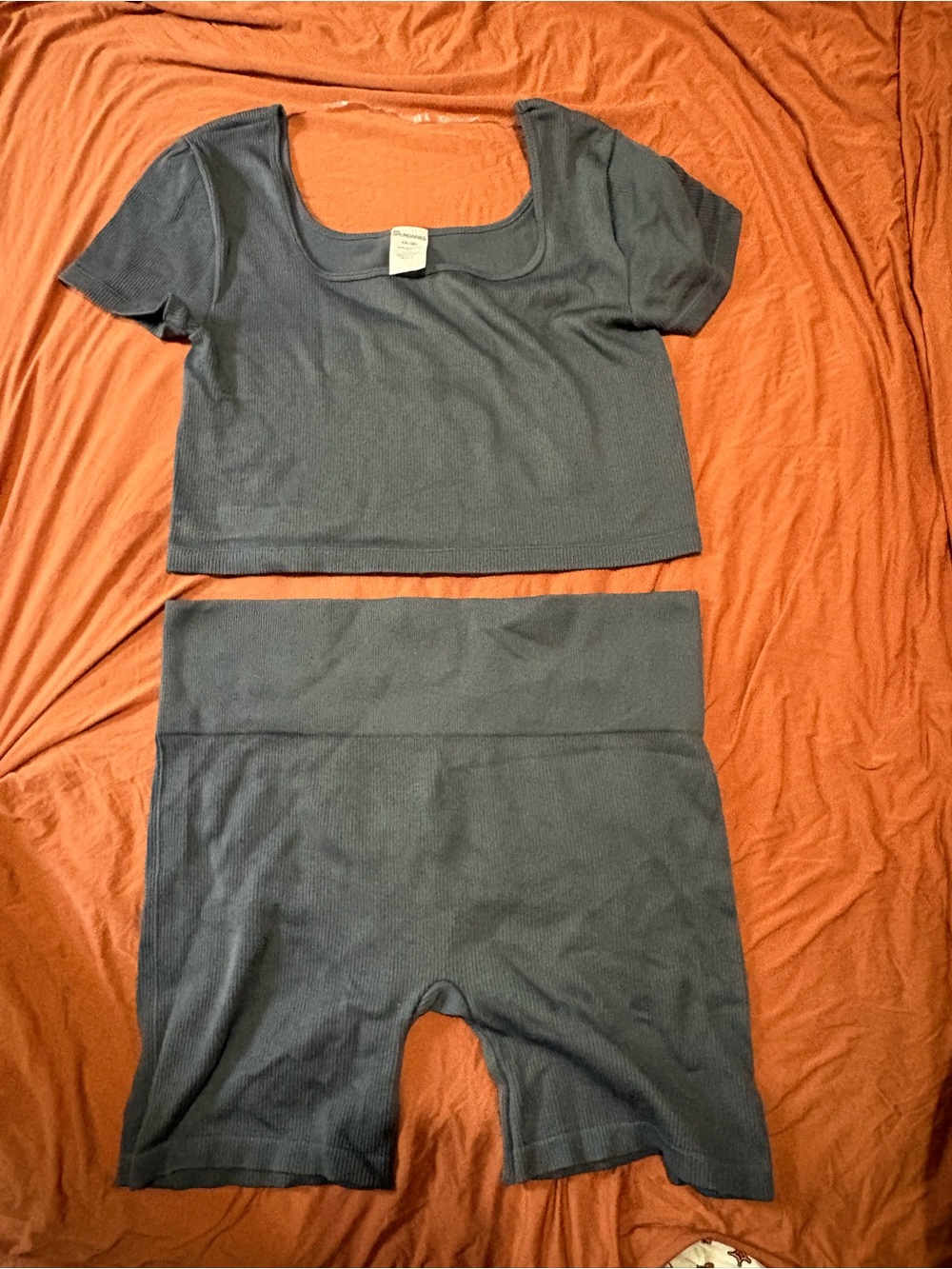 Seamless Ribbed Crop Top & High-Waist Bike Short Set - Gray